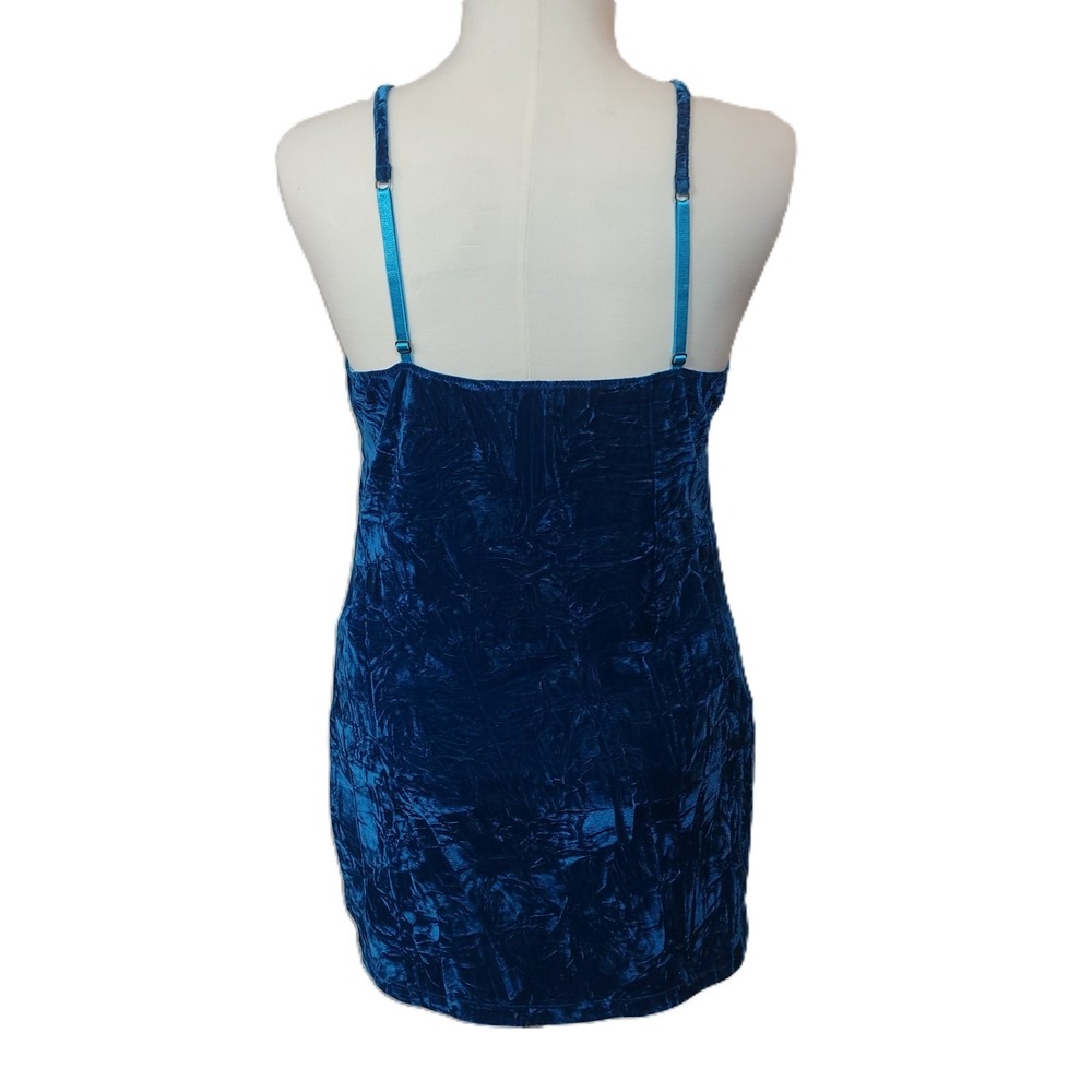 Intimate Attitudes Velvet Chemise Women Medium Teal Blue Lace Trim Floral Slip - Picture 2 of 5